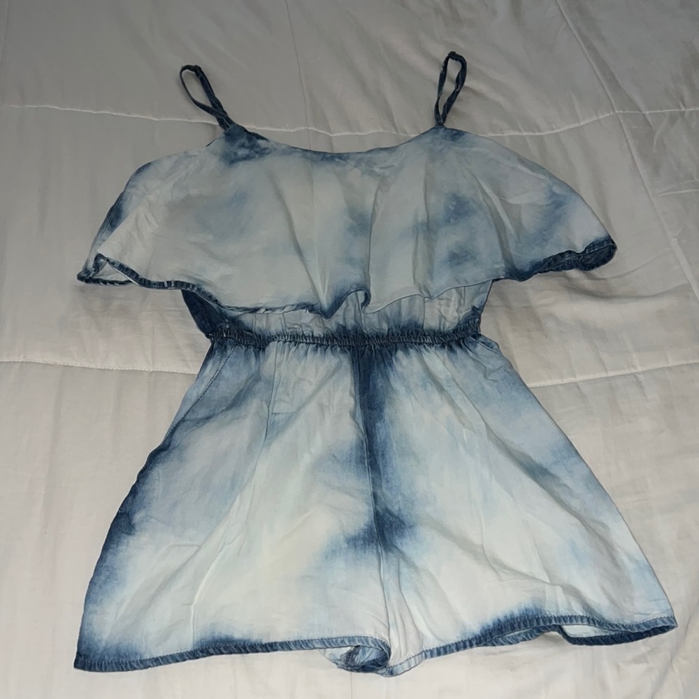 Energie Blue and White tie dye romper with Spaghetti Straps Size Medium